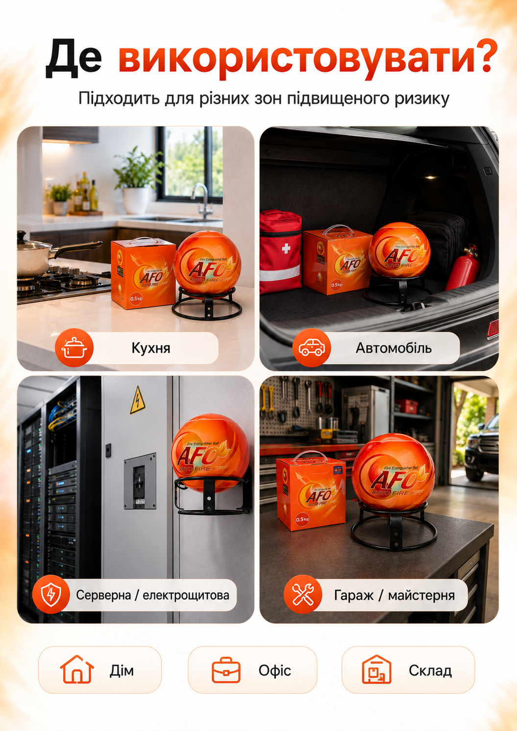 Місця використання AFO Fire Ball